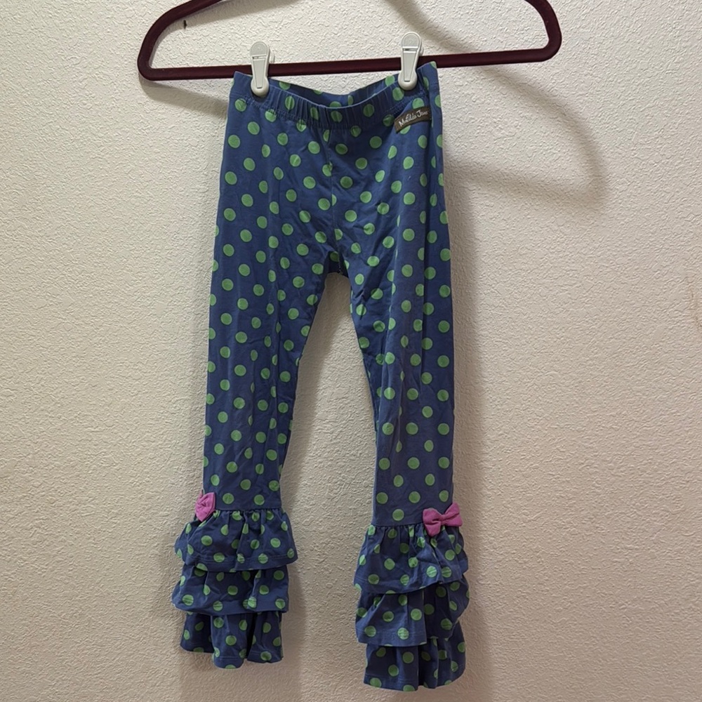 Blue Polka Dot Ruffle Leggings